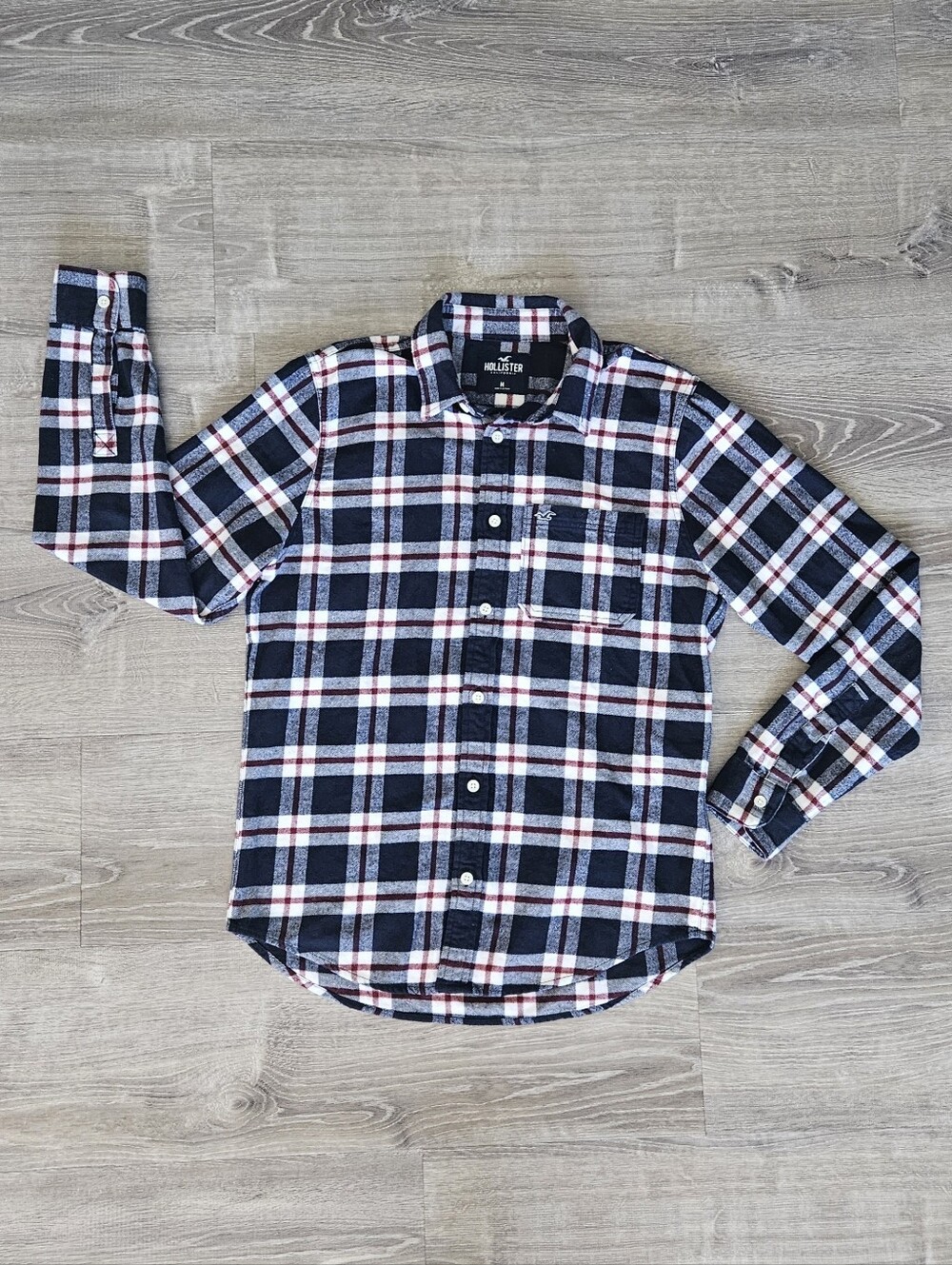 Hollister 100% Cotton Skater Y2K Men's Plaid Flannel Shirt Navy Blue White Red M